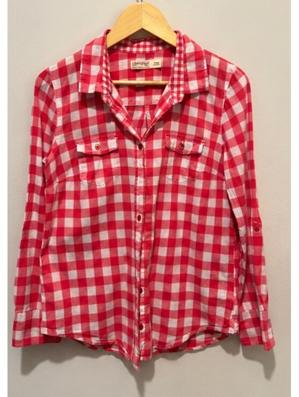 Faded Glory Red and White Checkered Button-Up Shirt Size S (4-6)
